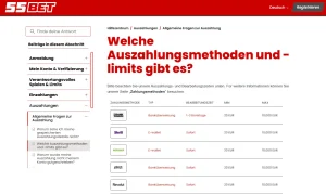 Hilfebereich von 55bet mit Erläuterungen zu Auszahlungsmethoden und Bearbeitungszeiten