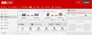 Live-Wetten-Bereich von 55bet mit laufenden Sportereignissen und Quoten